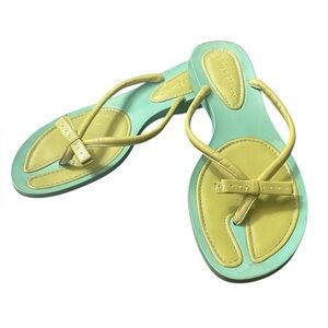 Cole Haan Women’s Blue Green Sandals Leather Thong Bow Slip On Athletic